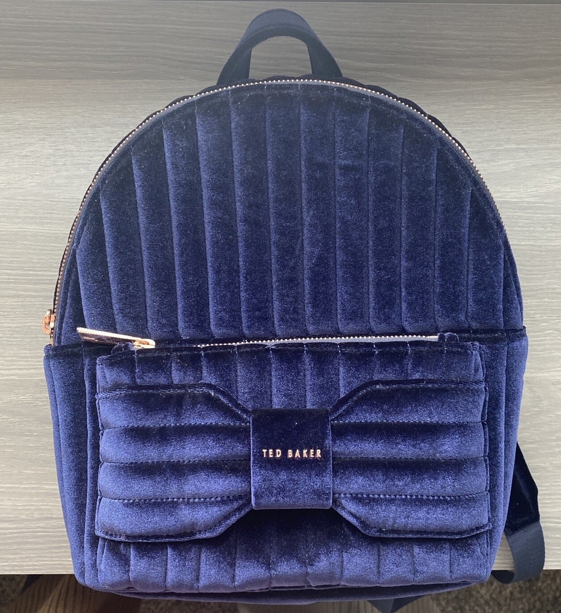Ted Baker Blue Velvet Quilted Mini Backpack with Bow Ted Baker London Velvet Bow Mini Backpack NAVY DARK BLUE  main image 2