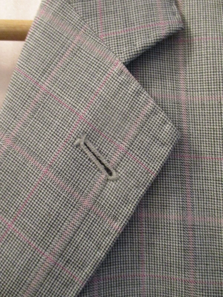 Traje Astor Negro Gris Blanco Micro Cuadros Cuadros A Medida Dos Piezas 36XS Foto 2 de 4