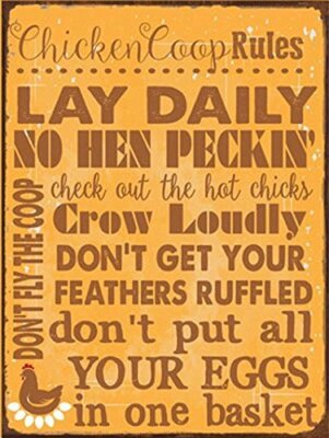 Chicken Coop Rules Metal Sign, Farm Living, Eggs, Hens, 12''x16'', Multicolor 