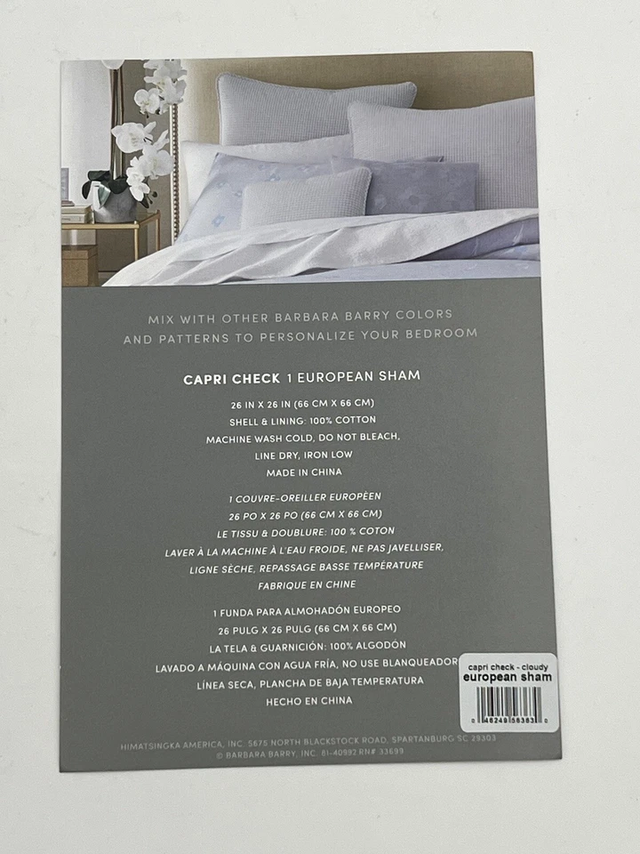 Nuevo Barbara Barry Capri Check European Sham 26 in X 26 en gris Foto 4 de 4