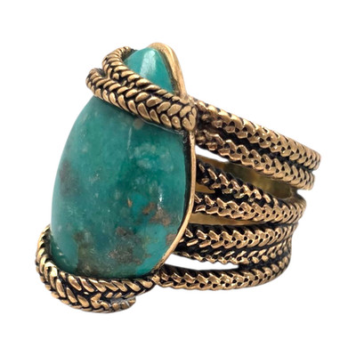 BARSE VINTAGE TURQUOISE GOLD COLORED COPPER WIRE SIZE 6.5 RING 17GR #1392