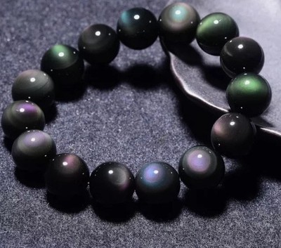 12mm Handmade Rainbow Obsidian Beaded Bracelet Love Reiki Unisex Gift Woman Man