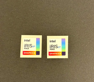 2x Intel Iris Xe Max Graphics Sticker Label Decal 14mm x 14mm, Small Size