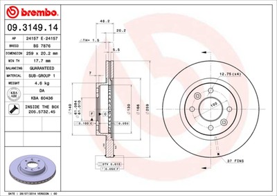 Brembo 09.3149.14 Brake Disc for Renault
