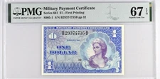 4 x CONSECUTIVE MILITARY PAYMENT 1 Dollar Series 661 S905-1, PMG 67 EPQ Gem UNC