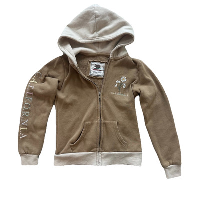 Reflex Kids California Floral Hoodie Girls Small 7/8 Long Sleeve Beige Zip Up