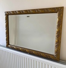 Ornate Antique Gold Framed Rectangular Wall Mirror, Floral, Horizontal