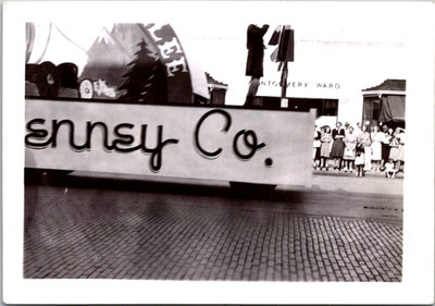 JcPenny Parade Float 1940 Missoula MT vintage b&w photo Montgomery Ward
