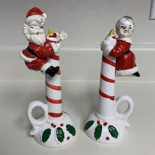 Vintage 1960s' Lipper Mann Candy Cane Candlestick Salt/Pepper Holders W Shakers