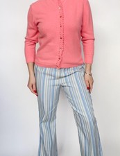 1970s Pants Striped Cotton High Waist Bells 28" x 28"