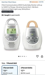 VTech DM221 Audio Baby Monitor with up to 1,000 ft of Range White/Silver