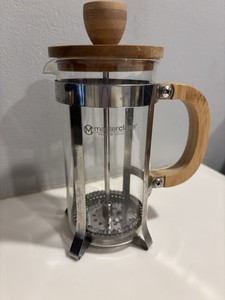 French Press Coffee Maker Bamboo Handle Small Glass Stainless Single Serve