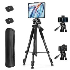 67" iPad Tripod, Professional Tripod Stand for iPhone with 2-in-1 Holder  Ca...