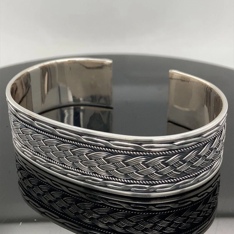 Brazalete bordado hecho a mano con brazalete de plata 925 de 15 mm para hombre Foto 4 de 4