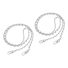 2Pcs 47" Purse Chain Strap with Buckle for Bags Black, Silver 
