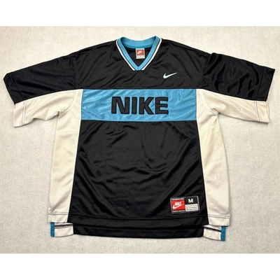 VTG Nike Shirt Mens Medium Black Blue Center Logo Jersey Team Sports Y2K Mesh - Image 1 of 4