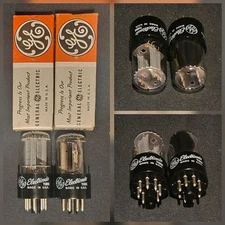 GE 6SN7 GTB 1960s WHITE LABEL CHROME SIDED HALO TALL BLACK BASE MATCHING SET NIB