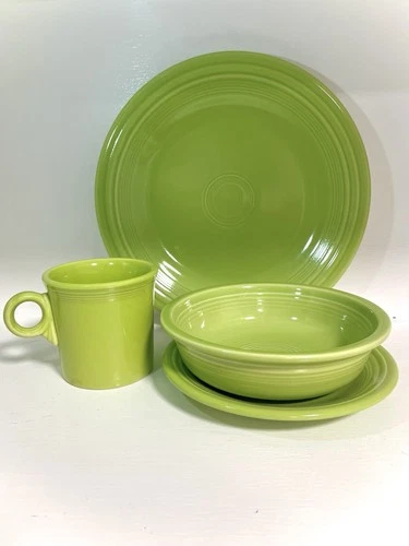 4pc Set Fiesta Chartreuse, HLC 1997 - 99, Dinner & Salad Plate, Cereal Bowl, Mug