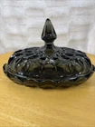Vintage Anchor Hocking Black Amethyst Covered Butter Dish Fairfield Pattern 1977