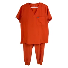 Figs Women LP Scrub Set Catarina Top Zamora Jogger Pant Orange Nurse Tech STAIN