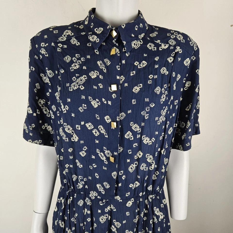 Mandy Marsh Tea Dress Size 16 Vintage Navy Blue 1980s 90s - Image 3 of 4