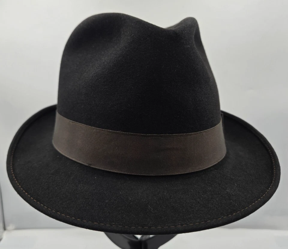 Sombrero Portis Trilby talla 7 de colección calidad suprema cisnes plumón acabado piel fieltro negro Foto 4 de 4