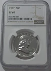 1957 NGC PF69 Proof Ben Franklin Half Dollar 50c 90% Silver White Coin White Lbl