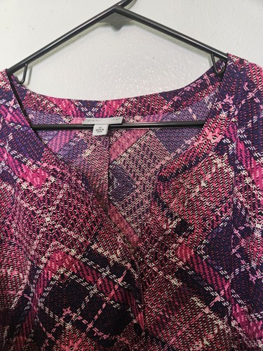 Catherines Top Women 3X Burgundy Geometric V Neck Button Up Shirt Tie Sleeve - Imagen 4 de 7