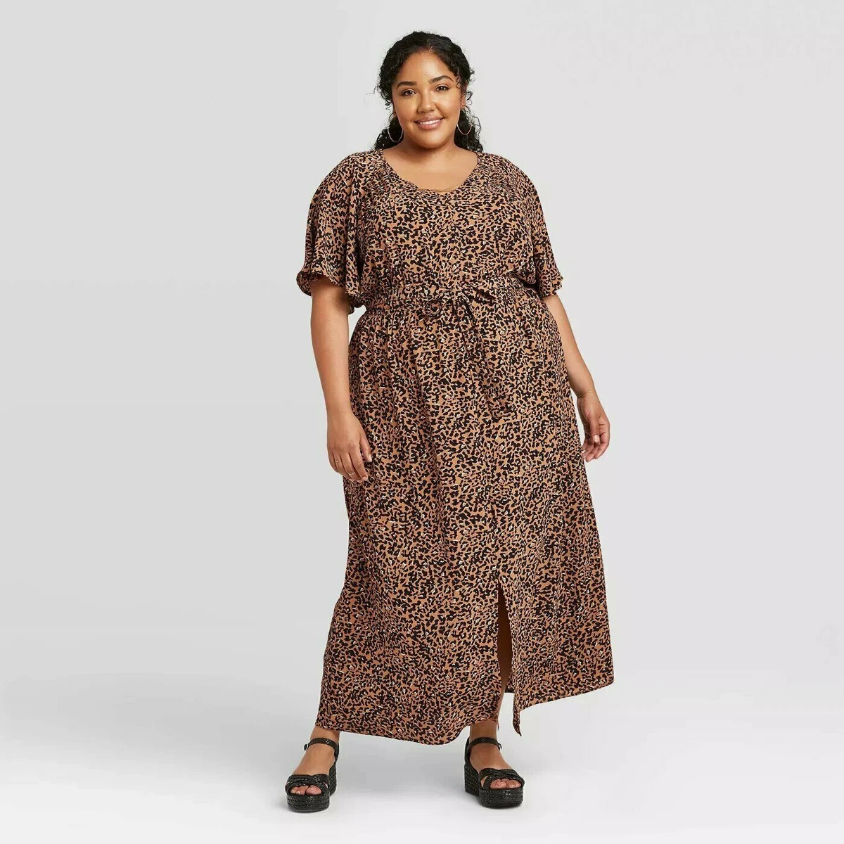 Ava u0026 Viv Women's Plus Size Leopard Print Flutter Elbow Sleeve Dress Size  1X 191905577480 | eBay