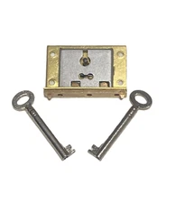 Drawer Door Lock With 2 Key Half Mortise For Chest or Lid Brass and Steel with