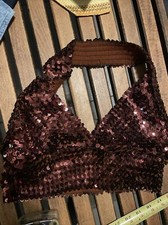 Vintage 80 s Sequins NWT Disco Knit Acetate/Acrylic Bronze Tank Top Size M/L