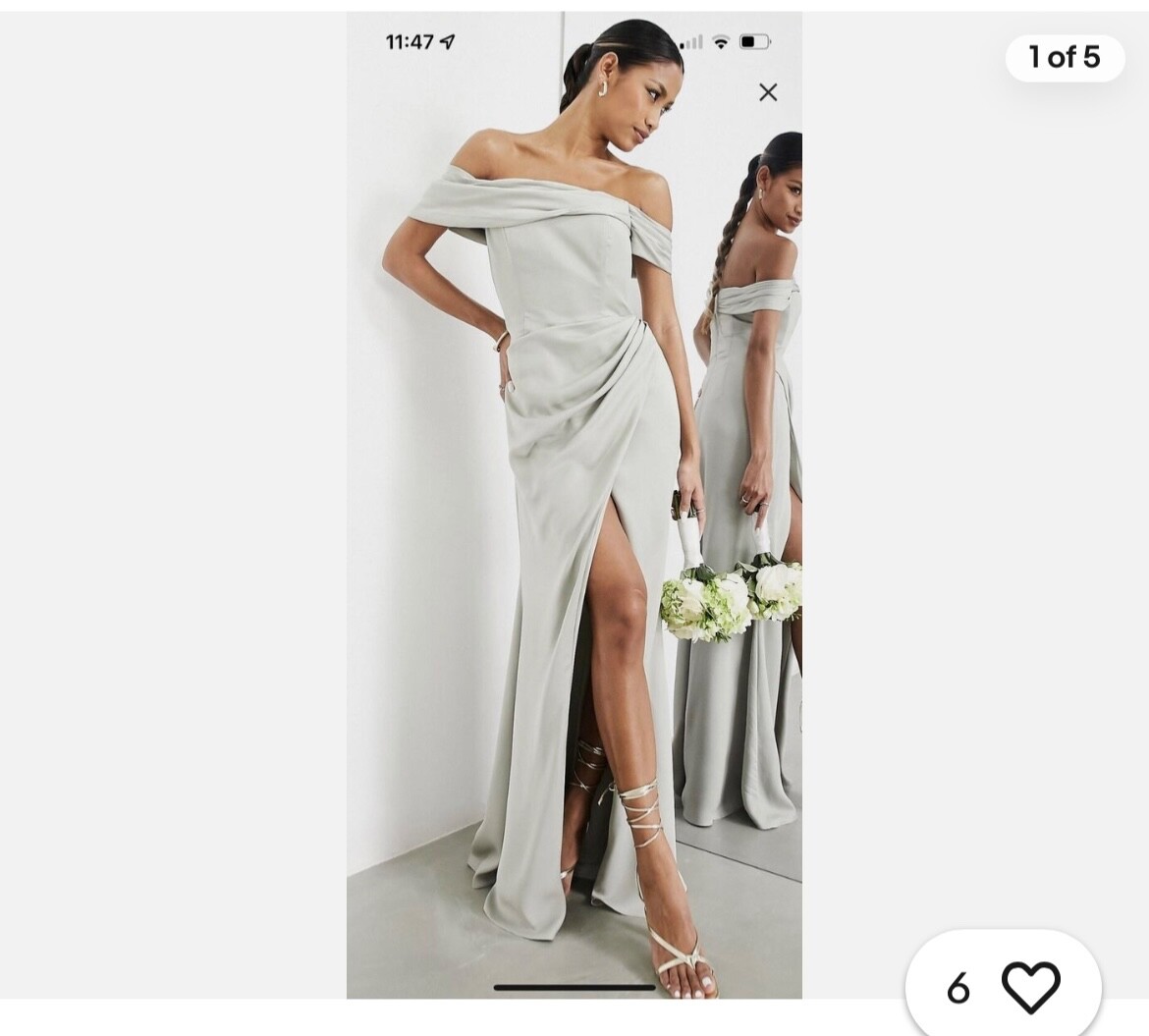 ASOS Edition Satin Bardot Drape Wrap Maxi Dress Sage Green size 16 | eBay UK