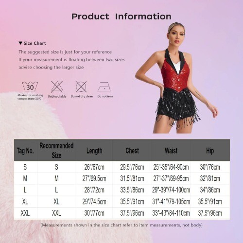 Damen Jazz Latein Tanz Kostüm Neckholder Rückenfrei Glitzer Pailletten Fransen Overall - Bild 11 von 22