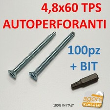 VITE VITI AUTOPERFORANTI TPS X METALLO 4,8x60 TORX ZINCATA PZ.100 AUTOFORANTE ZN