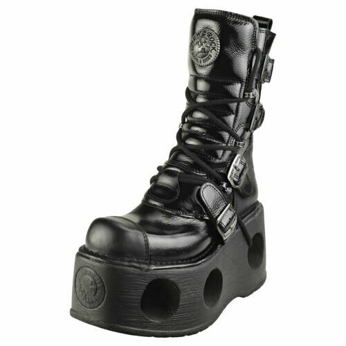 New Rock Boots WALL1473-S3 Unisex Metallic Black Leather New Rock Boots WALL1473-S3 Unisex Metallic Black Leather