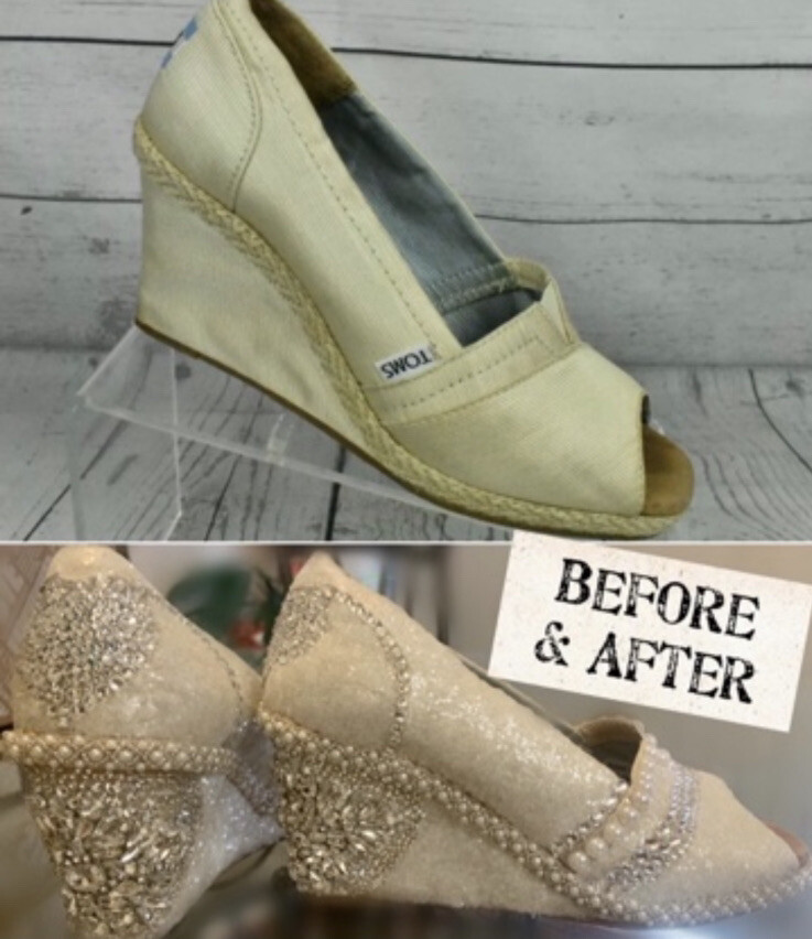 Womens Toms Wedding Wedge Espadrilles Shoes Custom Rhinestones