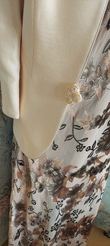 Jacques Vert Dress Jacket Beige Taupe Cream Floral Silk Evening Wedding 18 20 - Picture 6 of 23
