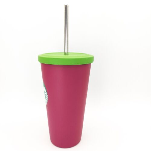 Starbucks Sirena Rosa Verde 16oz Acero Inoxidable Taza Fría Vaso Metal con Pajita 2014 - Imagen 2 de 8
