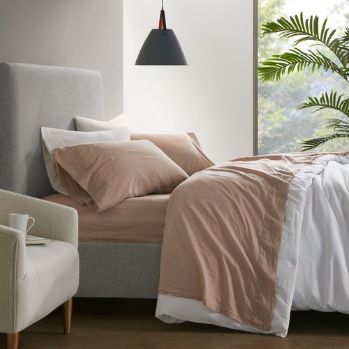 Madison Park 4PC Linen Blend Deep Pocket Bed Sheet Set Breathable and Absorbent - Picture 6 of 30