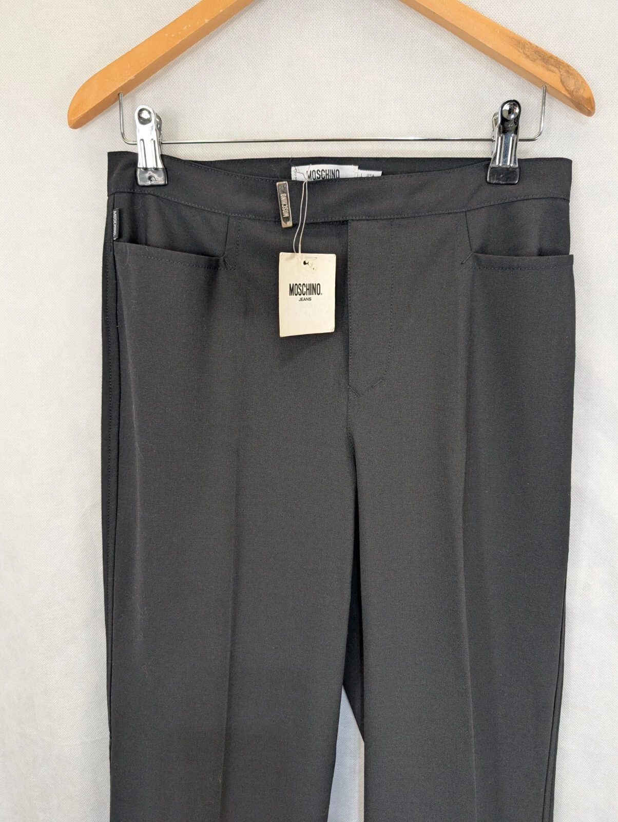 Moschino Jeans donna pantaloni neri taglia 8 Y2K gamba dritta eleganti ufficio nuovi con etichette