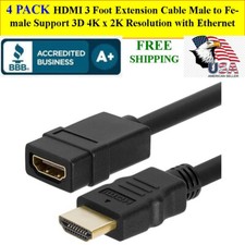 4 PACK HDMI 3 FT Extension Cable Male to Female 3D 4K x 2K Resolution