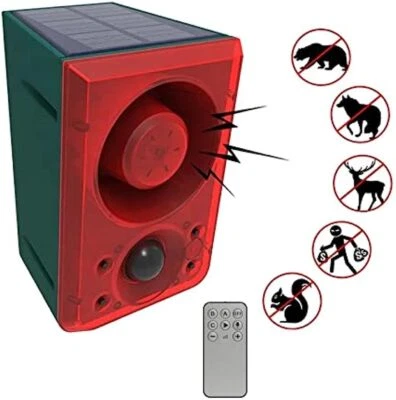 Solar Motion Sensor Alarm emits loud dog barking & gunshot sounds up to 130db