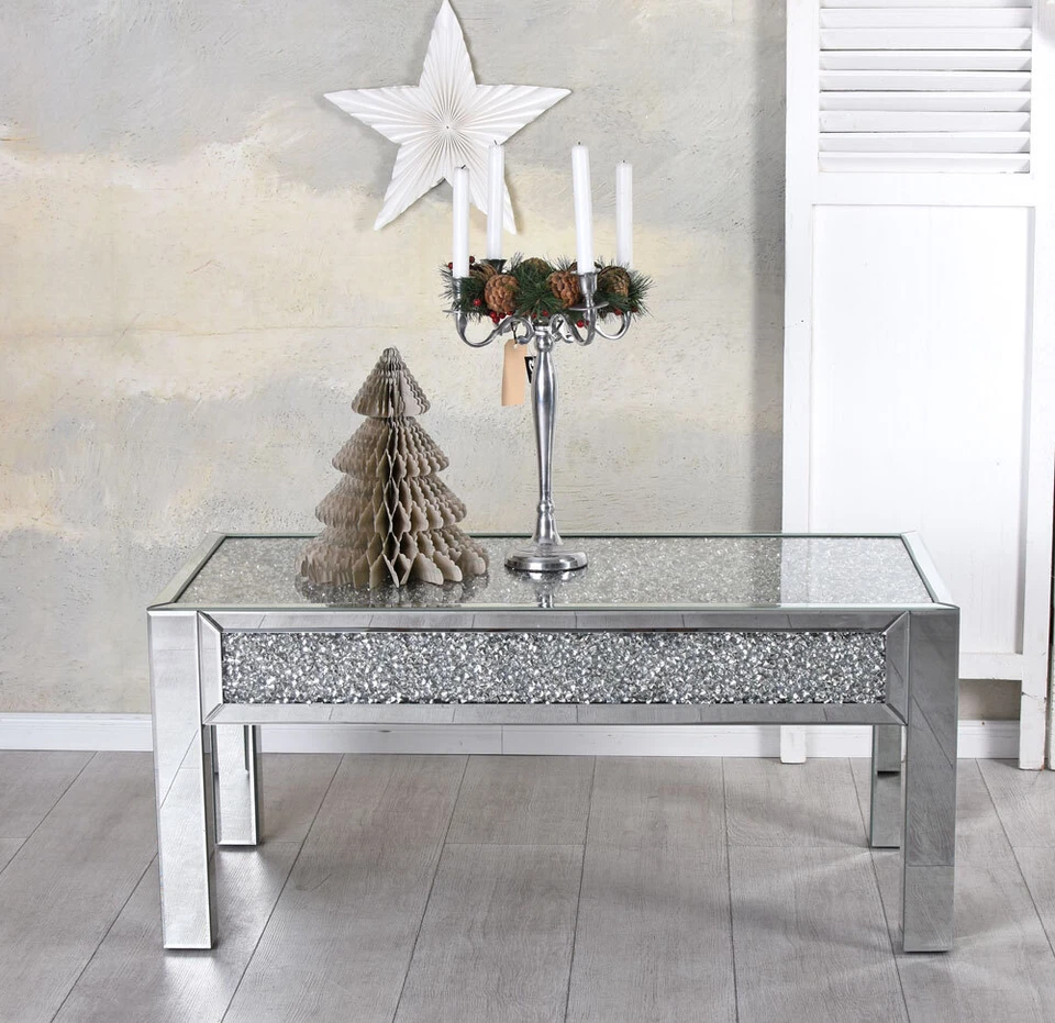 Mesa Espejados de Salón Mesita Baja Espejo Cristal Sofá Auxiliar - Imagen 4 de 4