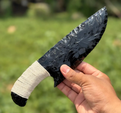 #ad 10” Large Obsidian Blade Knife Handcrafted Viking Style Dagger with White Thread $59.99
