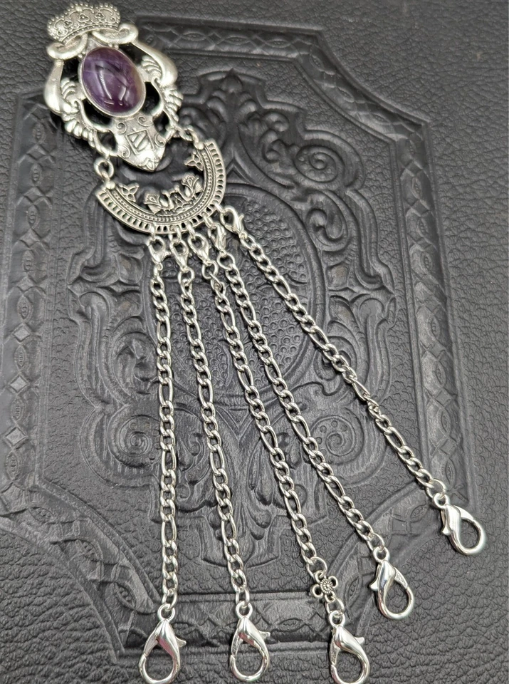 Silver Crown and Shield Crest Chatelaine Waist Clip 8 Stone Options 5 chains - Image 2 of 4