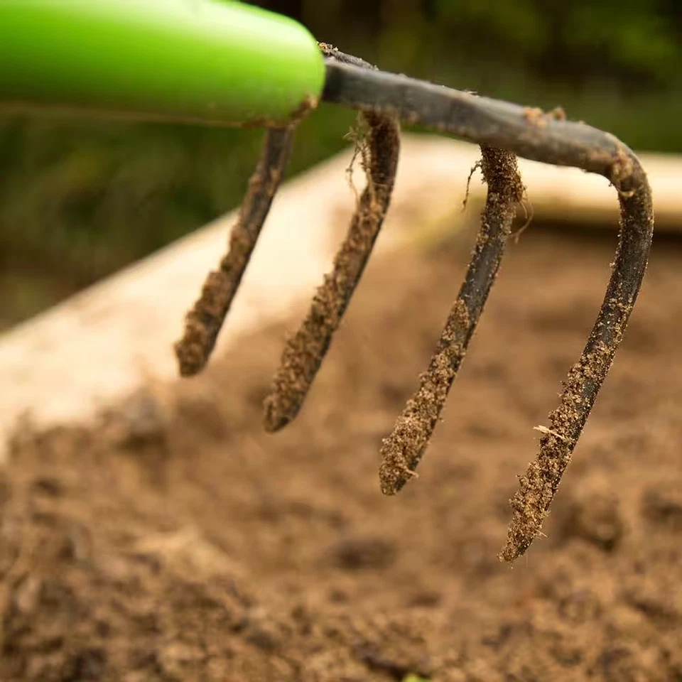 Кованый культиватор 4 зубца ручка из твердой древесины с ручкой-подушкой садовый инструмент - Изображение 4 из 4