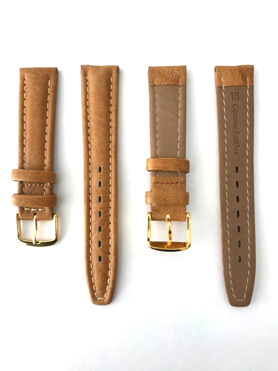 Bracelets en cuir véritable 14/16/18/20/22/24mm montre boucle ardillon en acier sangle de ceinture de poignet + outil-or marron, 14mm