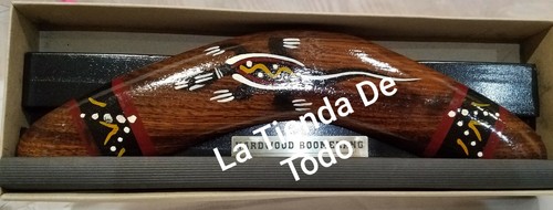 10" INCH AUSTRALIAN HARDWOOD BOOMERANG ABORIGINAL ART GOANNA ON IT DECOR READ - Picture 5 of 6