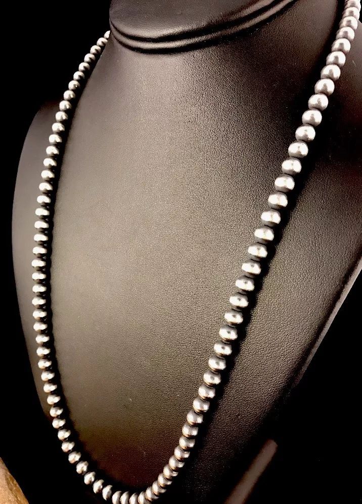 Handmade Navajo Pearl Necklace with 4mm, 6mm, 8mm beads ~ Silver Pumpk –  Navajo Pearls Ranch