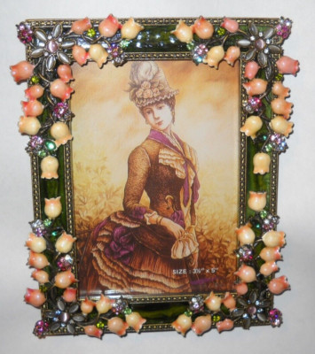 Joan Rivers Enameled Jeweled Flower Photo Picture Frame 3 1/2'' x 5'' NEW